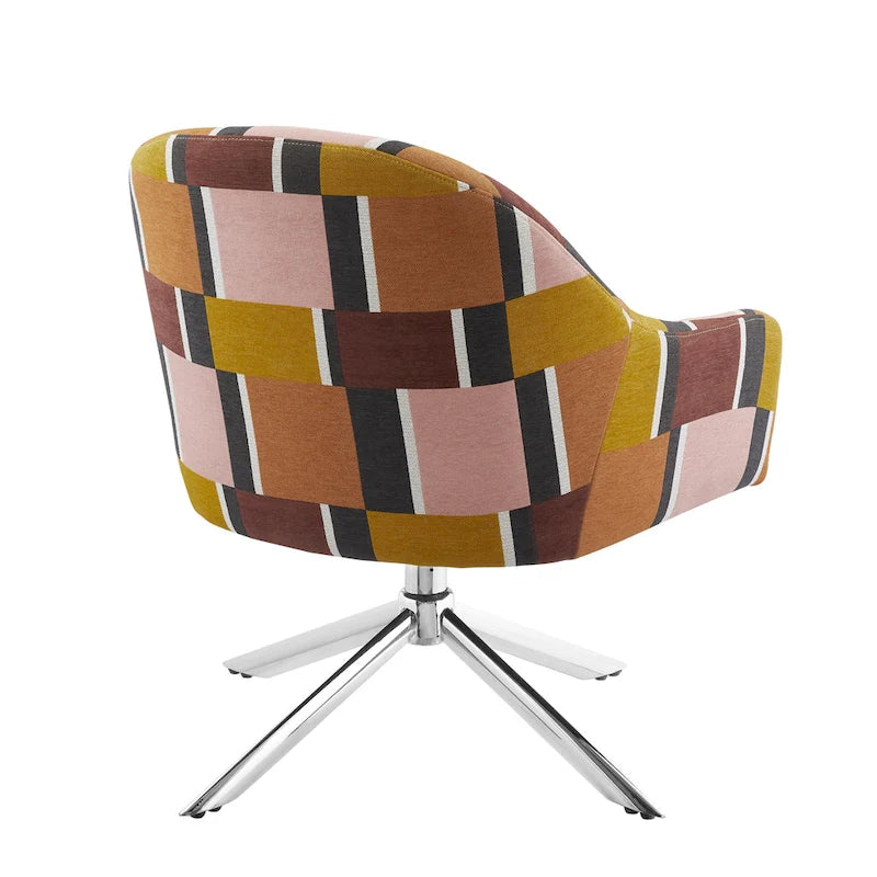 Sillón decorativo giratorio tapizado con base cromada