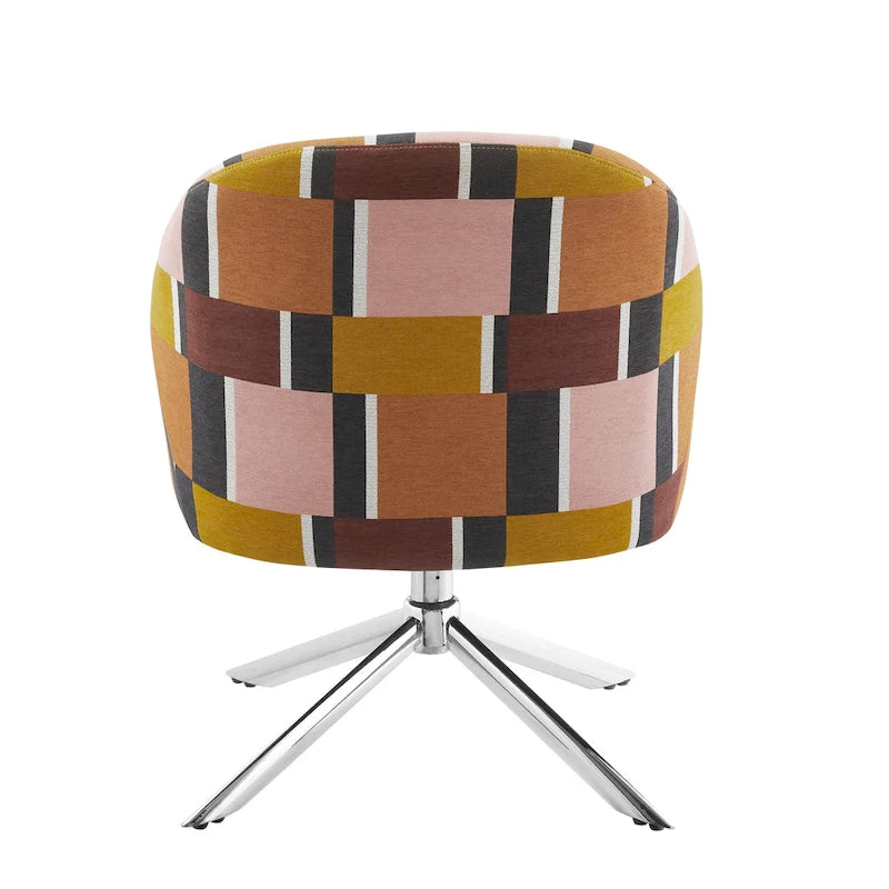Sillón decorativo giratorio tapizado con base cromada