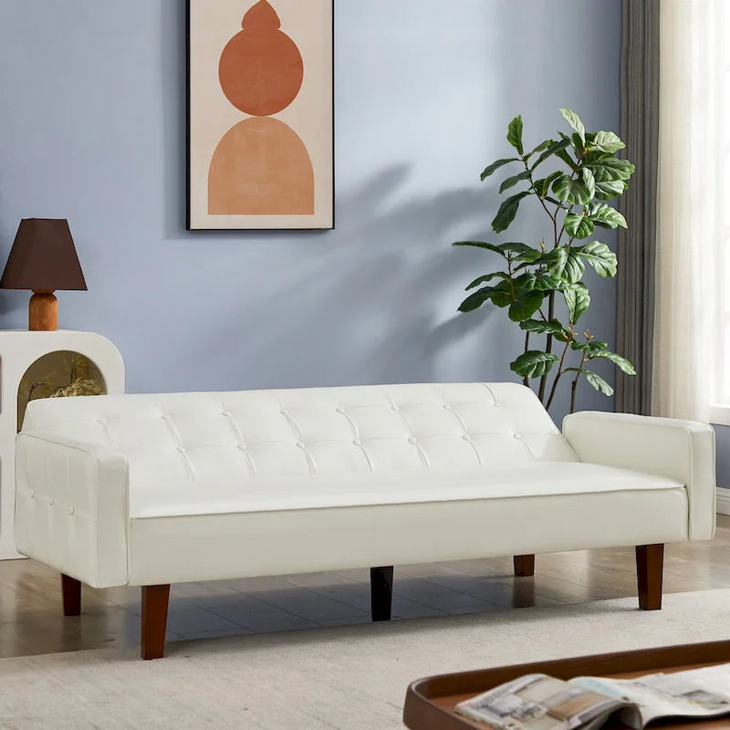 PU-Futon-Sofa für das Wohnzimmer, wandelbares gepolstertes Schlafsofa aus Kunstleder, kanalgesteppt, Futons für das Schlafzimmer