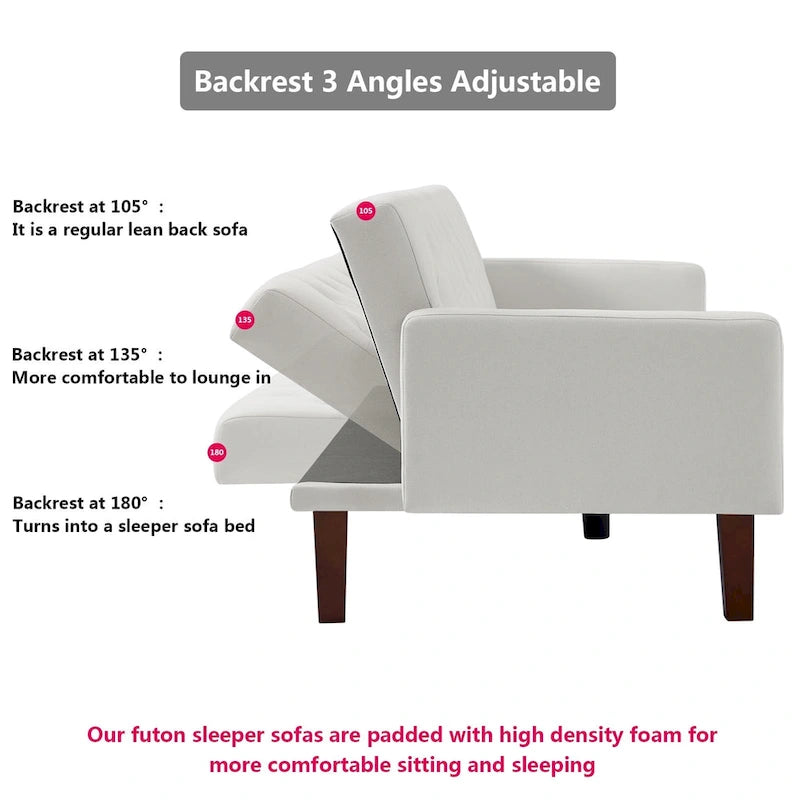 PU-Futon-Sofa für das Wohnzimmer, wandelbares gepolstertes Schlafsofa aus Kunstleder, kanalgesteppt, Futons für das Schlafzimmer