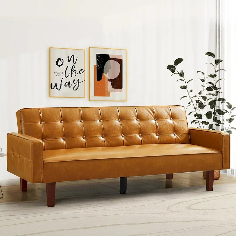 PU-Futon-Sofa für das Wohnzimmer, wandelbares gepolstertes Schlafsofa aus Kunstleder, kanalgesteppt, Futons für das Schlafzimmer