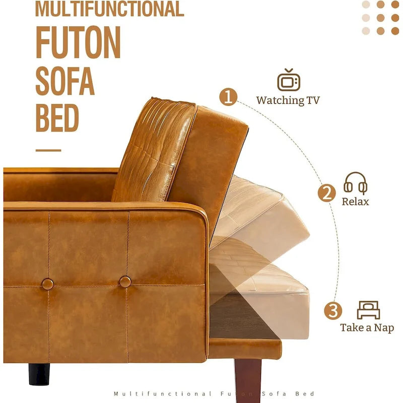 PU-Futon-Sofa für das Wohnzimmer, wandelbares gepolstertes Schlafsofa aus Kunstleder, kanalgesteppt, Futons für das Schlafzimmer