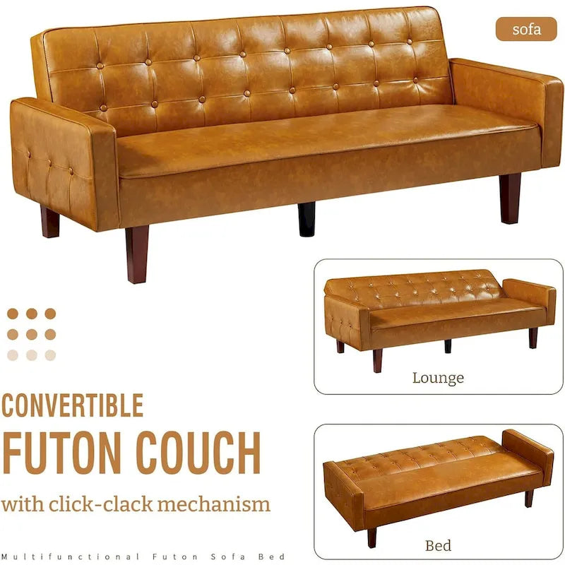 PU-Futon-Sofa für das Wohnzimmer, wandelbares gepolstertes Schlafsofa aus Kunstleder, kanalgesteppt, Futons für das Schlafzimmer