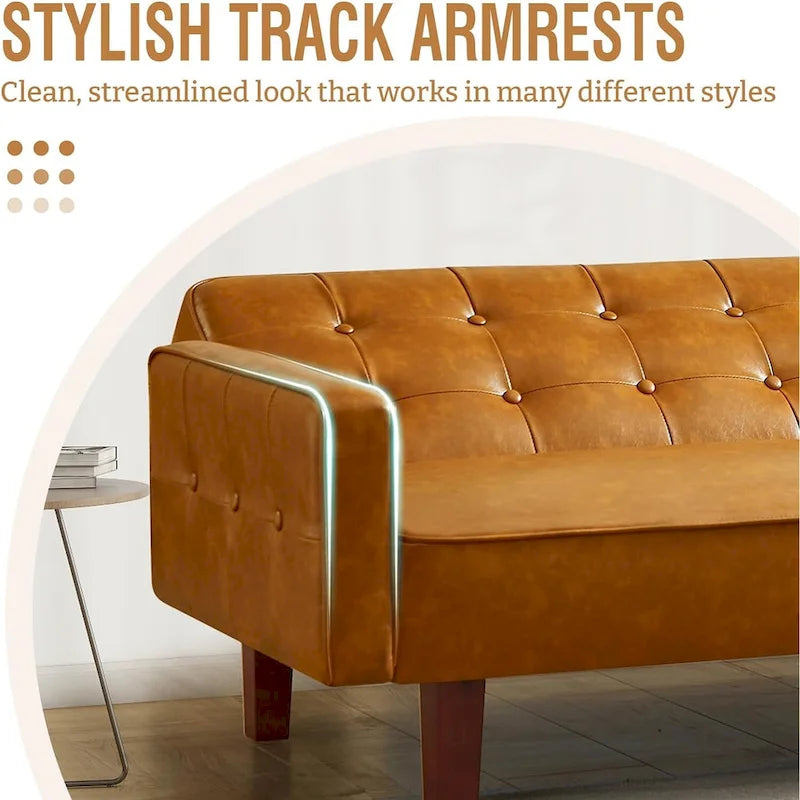PU-Futon-Sofa für das Wohnzimmer, wandelbares gepolstertes Schlafsofa aus Kunstleder, kanalgesteppt, Futons für das Schlafzimmer