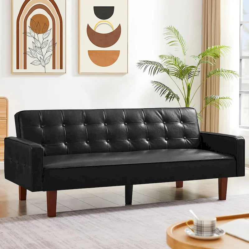 PU-Futon-Sofa für das Wohnzimmer, wandelbares gepolstertes Schlafsofa aus Kunstleder, kanalgesteppt, Futons für das Schlafzimmer