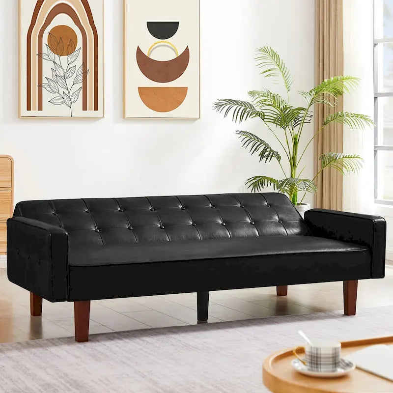 PU-Futon-Sofa für das Wohnzimmer, wandelbares gepolstertes Schlafsofa aus Kunstleder, kanalgesteppt, Futons für das Schlafzimmer