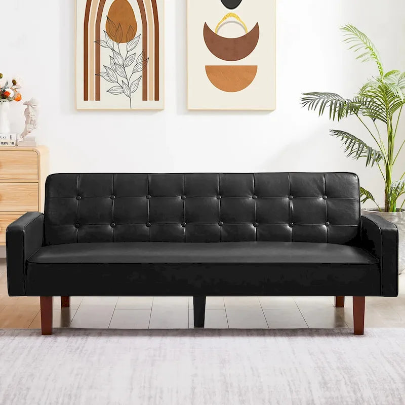 PU-Futon-Sofa für das Wohnzimmer, wandelbares gepolstertes Schlafsofa aus Kunstleder, kanalgesteppt, Futons für das Schlafzimmer