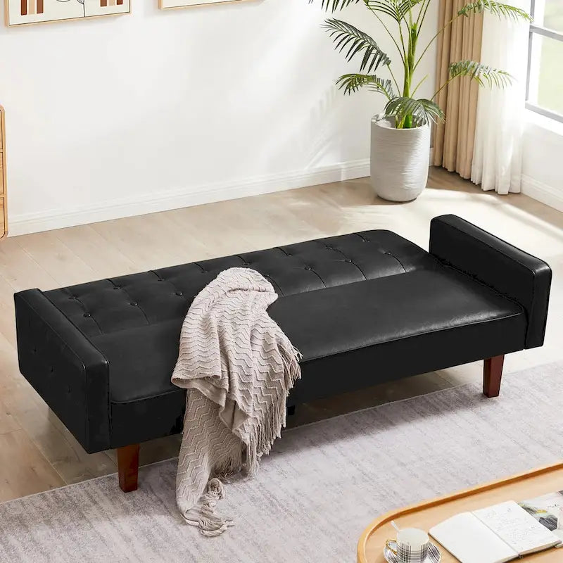 PU-Futon-Sofa für das Wohnzimmer, wandelbares gepolstertes Schlafsofa aus Kunstleder, kanalgesteppt, Futons für das Schlafzimmer