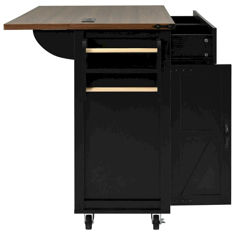 Isla de cocina estilo granja de 53.5 pulgadas con toma de corriente, extensión abatible y almacenamiento móvil
