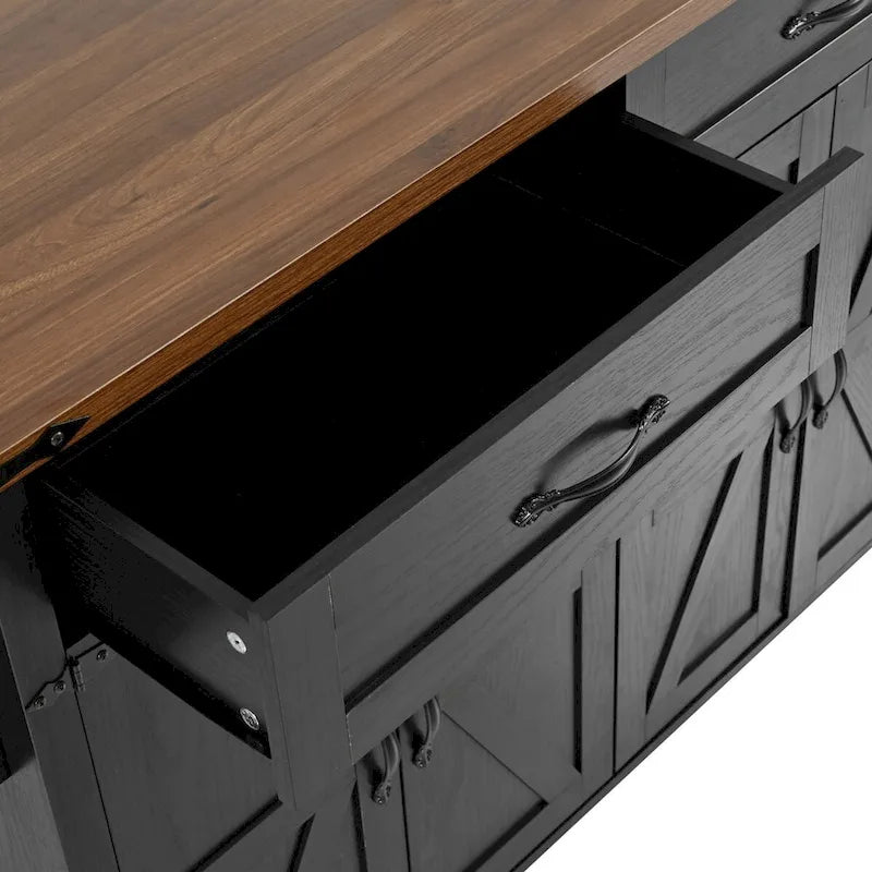 Isla de cocina estilo granja de 53.5 pulgadas con toma de corriente, extensión abatible y almacenamiento móvil