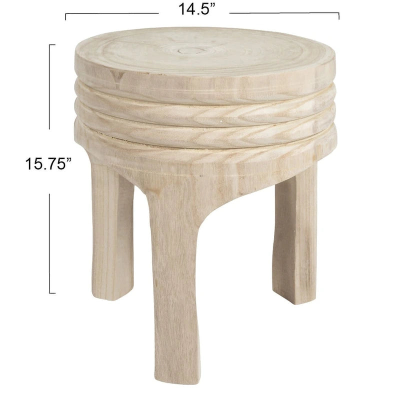Taburete tallado de madera de paulownia