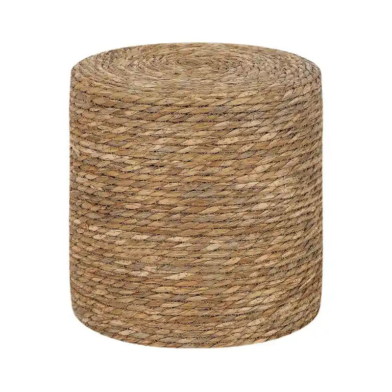 Otomana redonda de espadaña natural tejida a mano con estructura de madera