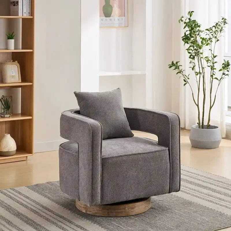 Silla decorativa giratoria de 29.1W con respaldo abierto y base envejecida