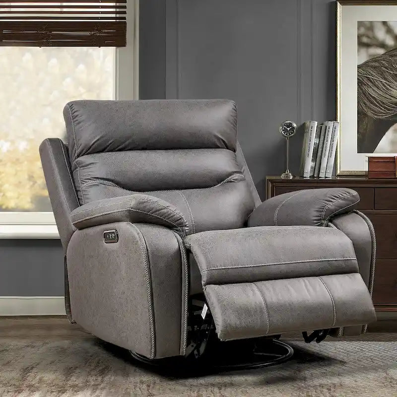 Sillón reclinable mecedor con dos motores, giratorio, reposacabezas eléctrico y carga USB