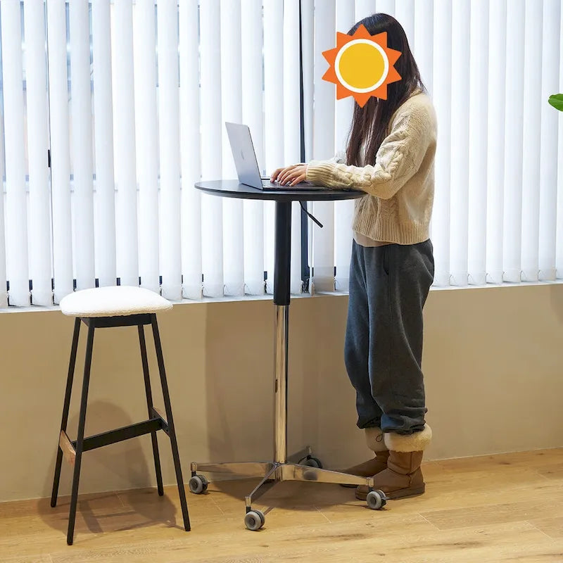 Mesa de bar ajustable y móvil, mesa de pub con giro de 360 grados, altura de barra y base de aluminio en forma de estrella, móvil para escritorio de pie o bistró