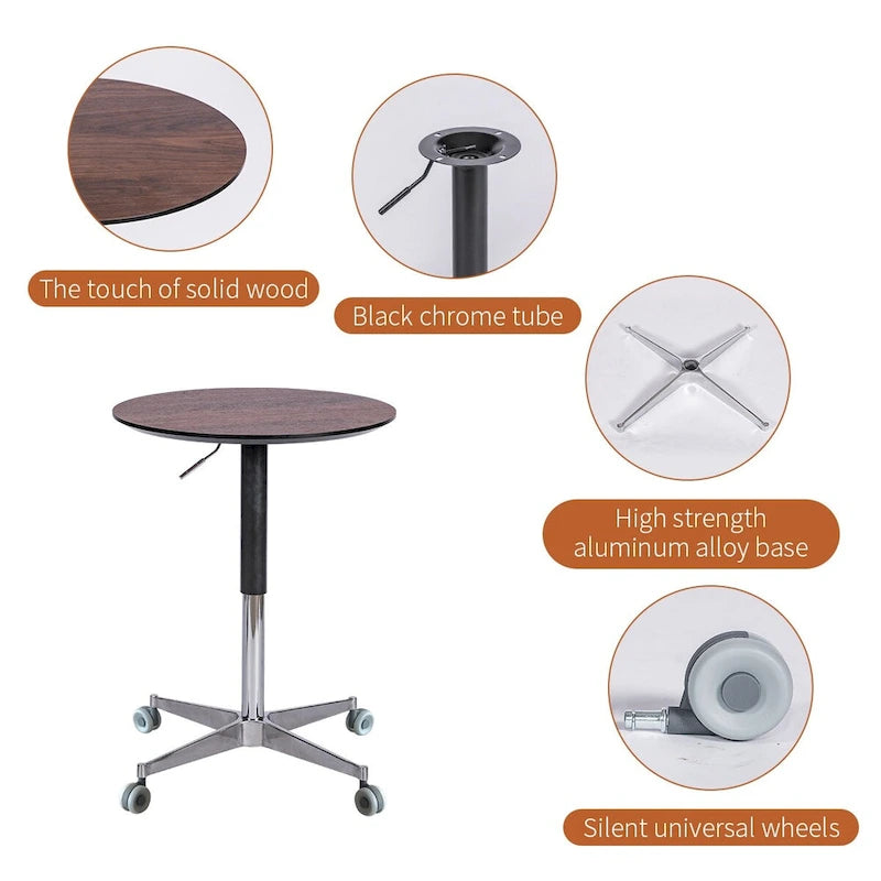 Mesa de bar ajustable y móvil, mesa de pub con giro de 360 grados, altura de barra y base de aluminio en forma de estrella, móvil para escritorio de pie o bistró