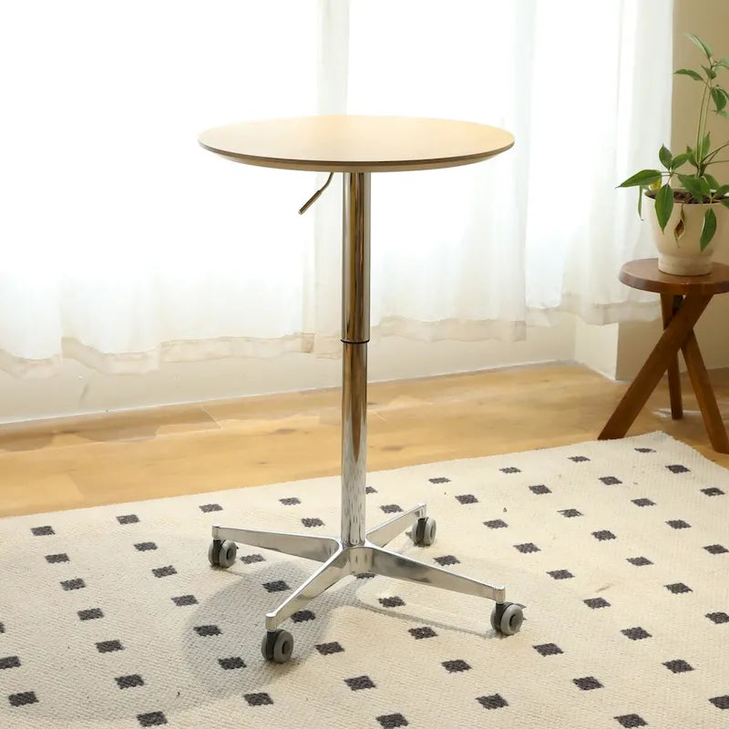Mesa de bar ajustable y móvil, mesa de pub con giro de 360 grados, altura de barra y base de aluminio en forma de estrella, móvil para escritorio de pie o bistró