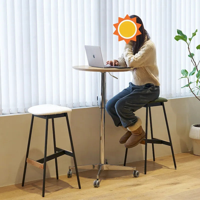 Mesa de bar ajustable y móvil, mesa de pub con giro de 360 grados, altura de barra y base de aluminio en forma de estrella, móvil para escritorio de pie o bistró