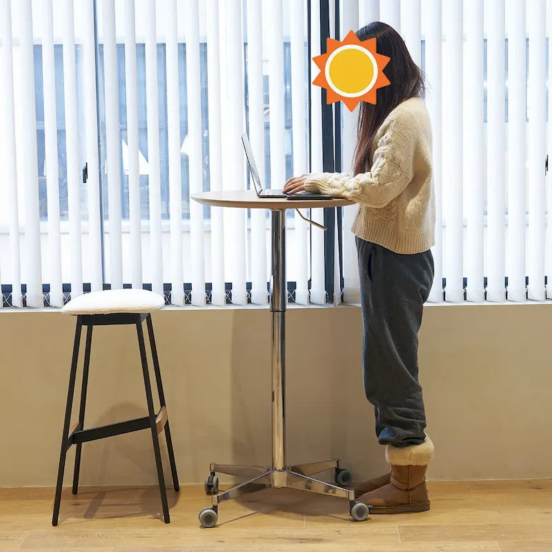Mesa de bar ajustable y móvil, mesa de pub con giro de 360 grados, altura de barra y base de aluminio en forma de estrella, móvil para escritorio de pie o bistró
