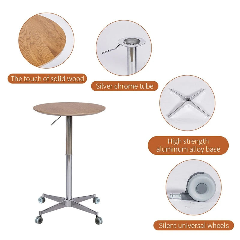 Mesa de bar ajustable y móvil, mesa de pub con giro de 360 grados, altura de barra y base de aluminio en forma de estrella, móvil para escritorio de pie o bistró