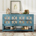 Elegante mesa consola retro con puertas espejadas, estantes espaciosos y resistentes patas de madera de acacia