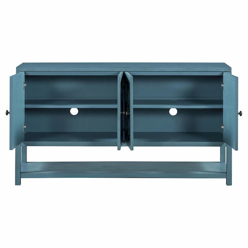Elegante mesa consola retro con puertas espejadas, estantes espaciosos y resistentes patas de madera de acacia