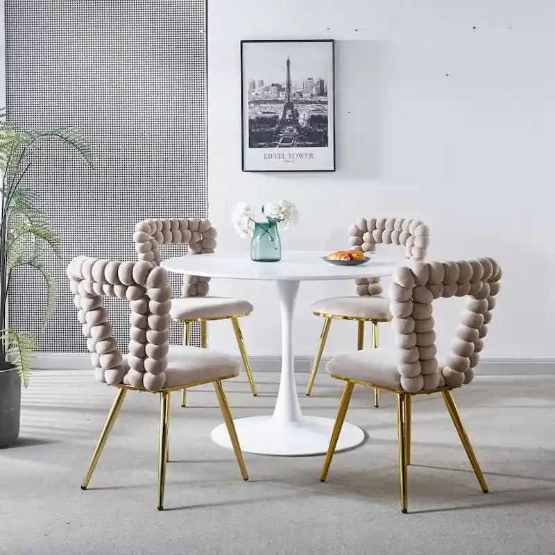 Moderner Stuhl (4er-Set) mit Beinen aus Eisenrohr, weichen Polstern und bequemer Rückenlehne, geeignet für Esszimmer und Wohnzimmer