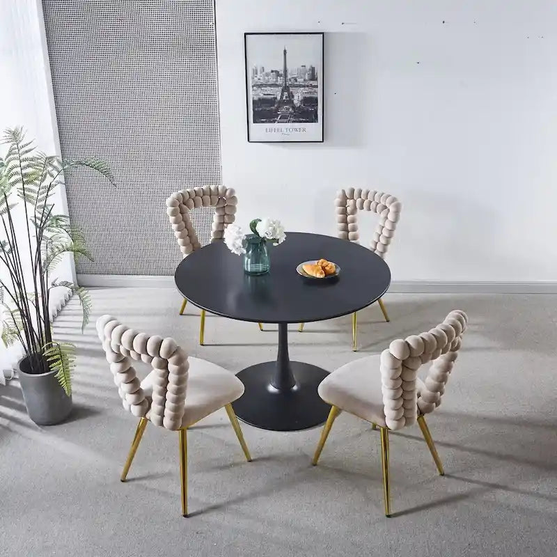 Moderner Stuhl (4er-Set) mit Beinen aus Eisenrohr, weichen Polstern und bequemer Rückenlehne, geeignet für Esszimmer und Wohnzimmer