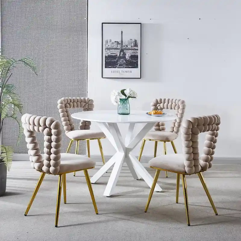 Moderner Stuhl (4er-Set) mit Beinen aus Eisenrohr, weichen Polstern und bequemer Rückenlehne, geeignet für Esszimmer und Wohnzimmer
