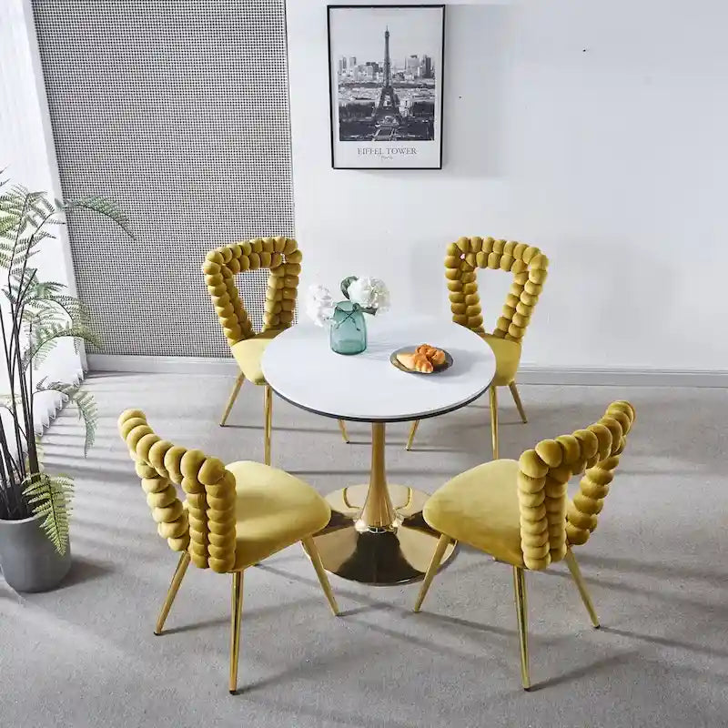 Moderner Stuhl (4er-Set) mit Beinen aus Eisenrohr, weichen Polstern und bequemer Rückenlehne, geeignet für Esszimmer und Wohnzimmer