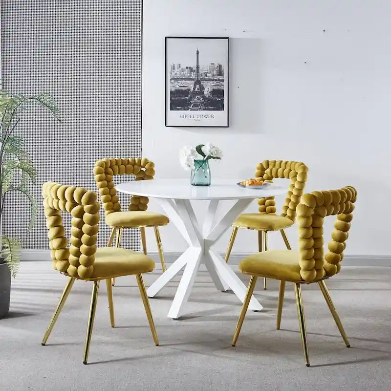 Moderner Stuhl (4er-Set) mit Beinen aus Eisenrohr, weichen Polstern und bequemer Rückenlehne, geeignet für Esszimmer und Wohnzimmer