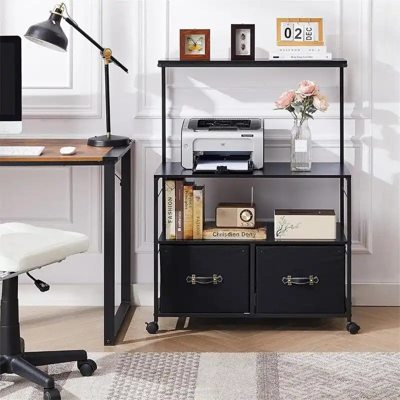 Archivador lateral móvil y soporte rodante para impresora con 3 estantes de almacenamiento abiertos - 15.75P x 31.5An x 43.5Al