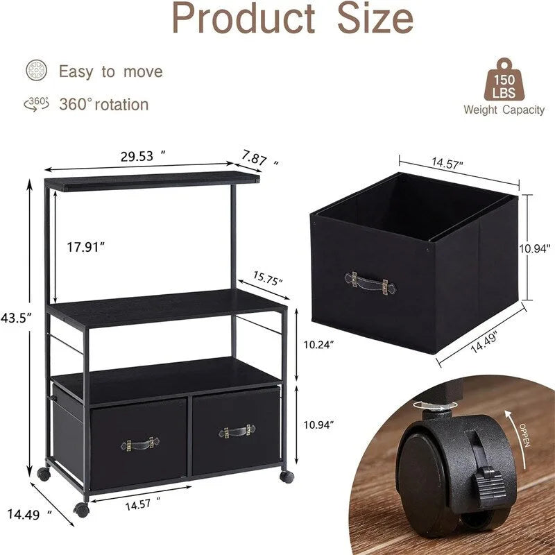 Archivador lateral móvil y soporte rodante para impresora con 3 estantes de almacenamiento abiertos - 15.75P x 31.5An x 43.5Al