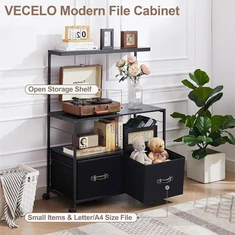Archivador lateral móvil y soporte rodante para impresora con 3 estantes de almacenamiento abiertos - 15.75P x 31.5An x 43.5Al