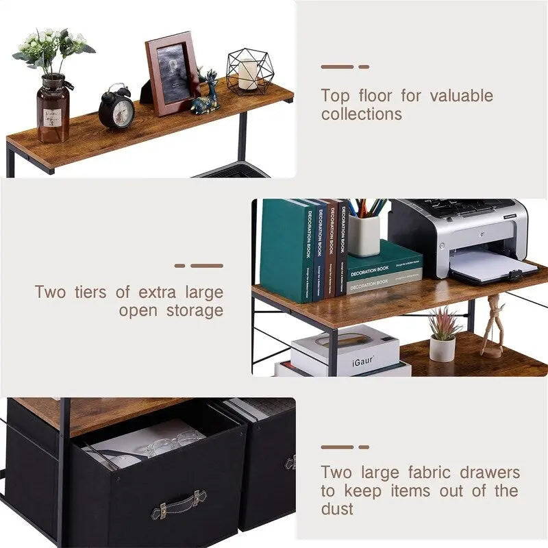 Archivador lateral móvil y soporte rodante para impresora con 3 estantes de almacenamiento abiertos - 15.75P x 31.5An x 43.5Al