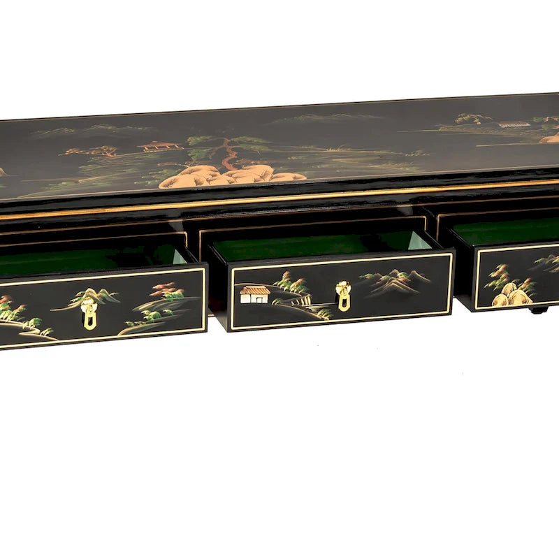 Mesa de centro de laca negra - Paisaje