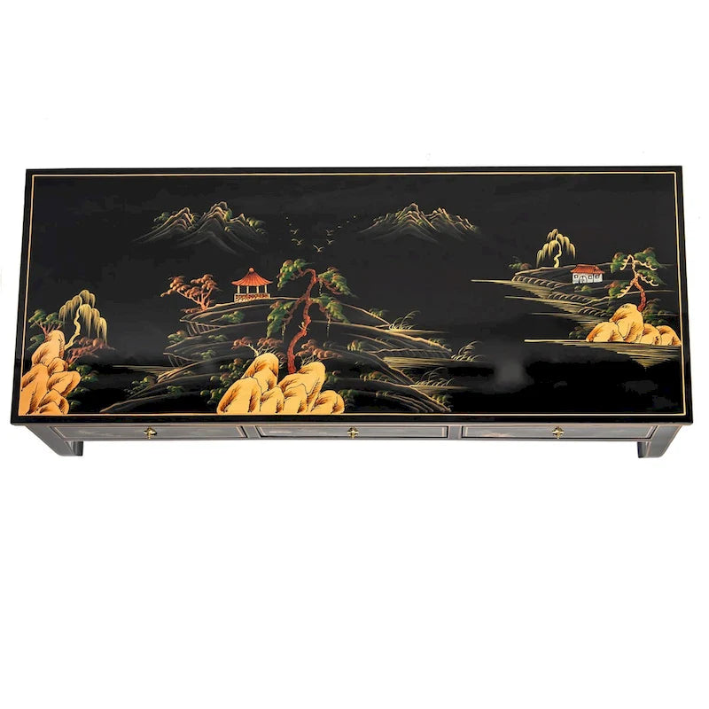 Mesa de centro de laca negra - Paisaje