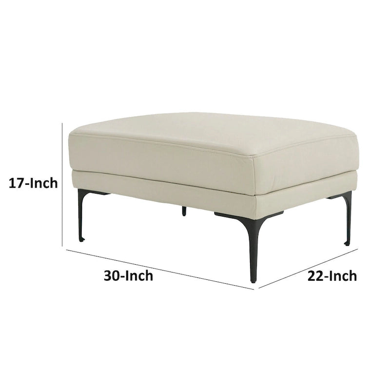 Pouf rettangolare in pelle da 30 pollici, grigio chiaro