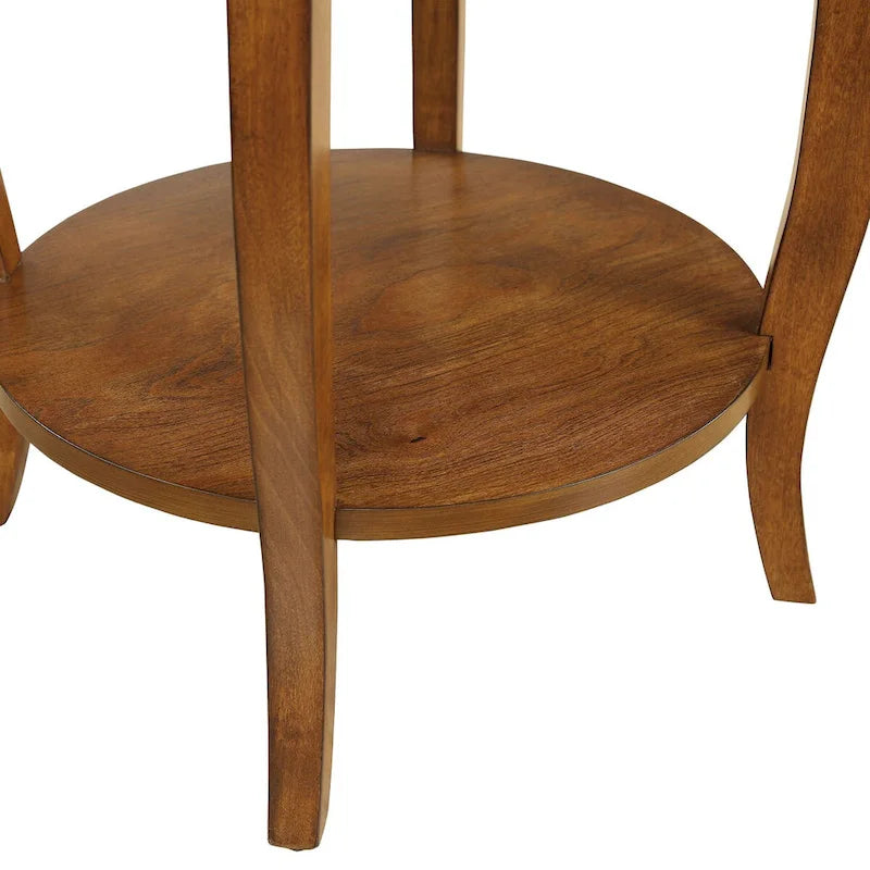 Mesa auxiliar redonda de madera de 18 pulgadas con cajón y estante inferior