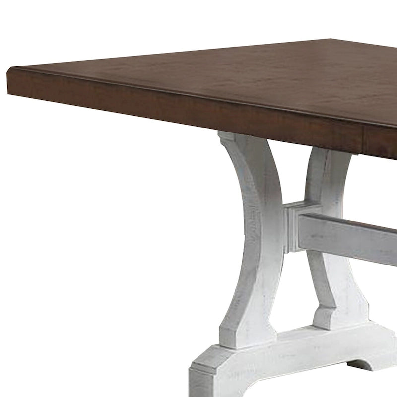 Mesa de comedor con base de caballete y extensión, negra y marrón