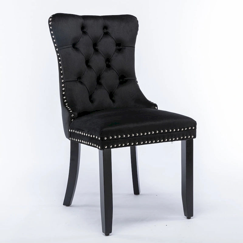 Silla de comedor moderna y lujosa, tapizada en terciopelo contemporáneo con capitoné, estructura y patas de madera maciza y remate de tachuelas, juego de 2