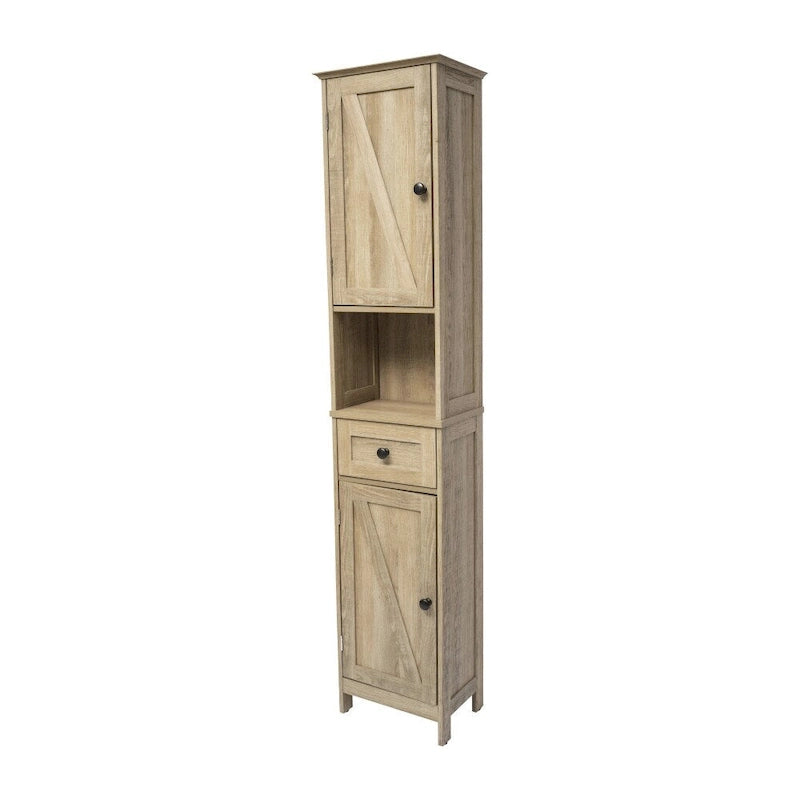 Freistehender Wäscheschrank im Landhausstil mit Regalen, Schublade und Türen