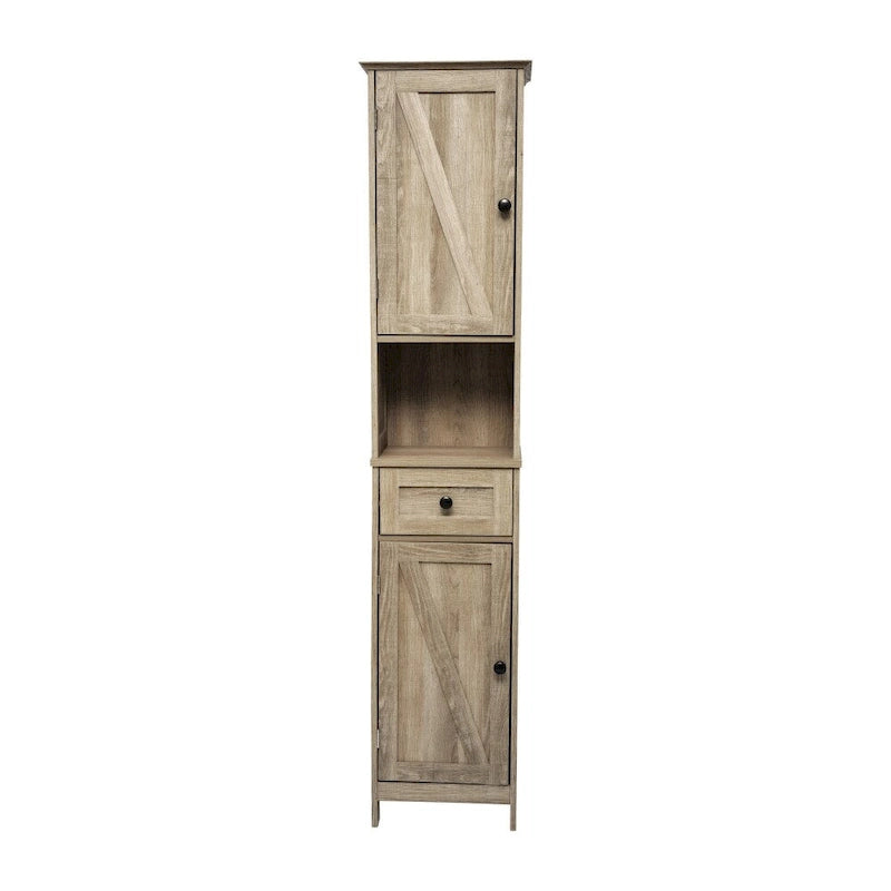 Freistehender Wäscheschrank im Landhausstil mit Regalen, Schublade und Türen