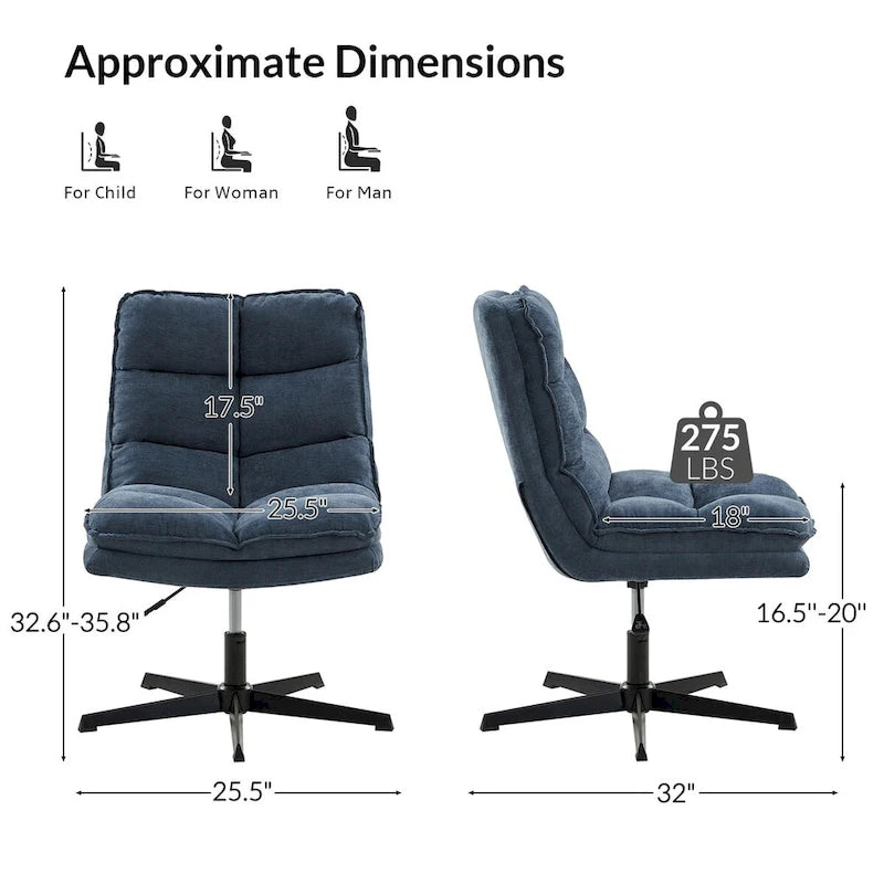 Silla de oficina giratoria sin brazos, con tapizado capitoné y altura ajustable