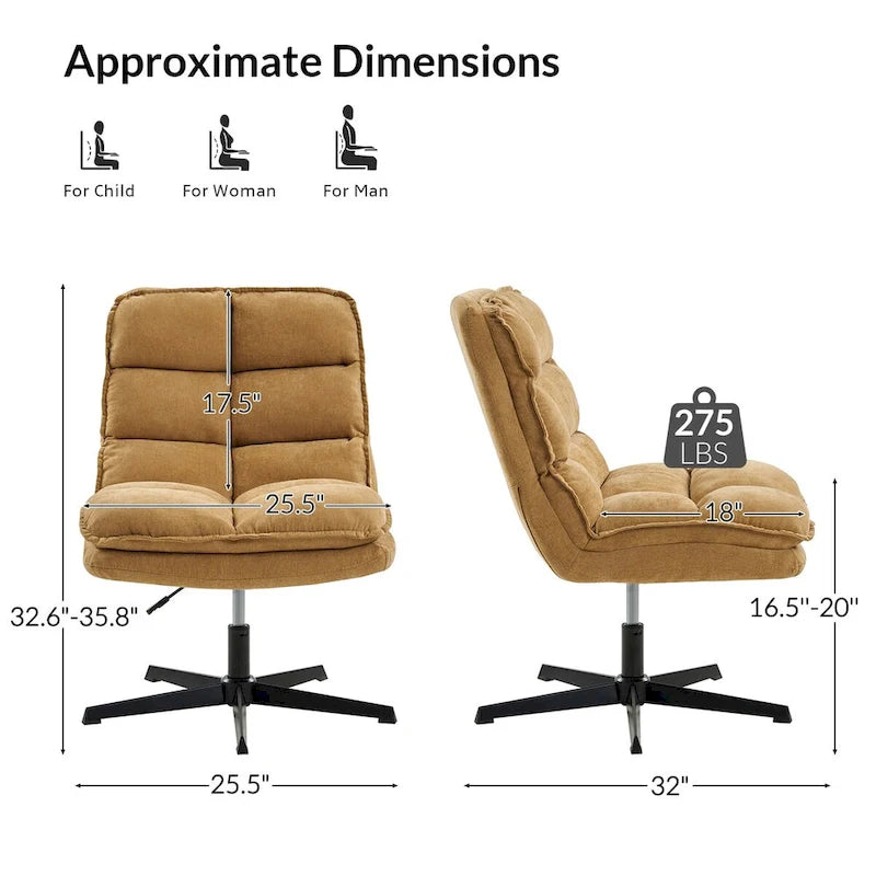 Silla de oficina giratoria sin brazos, con tapizado capitoné y altura ajustable